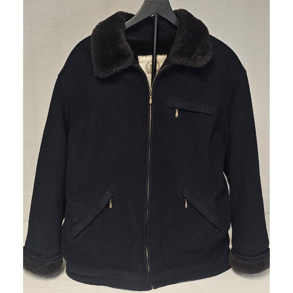 Express Avenue De L'Opera Black Wool  Jacket /Coat Faux Fur Lined Womens Small